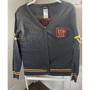 Harry Potter Gryffindor Cardigan Women's Size Medium Varsity Knit Sweater Gray